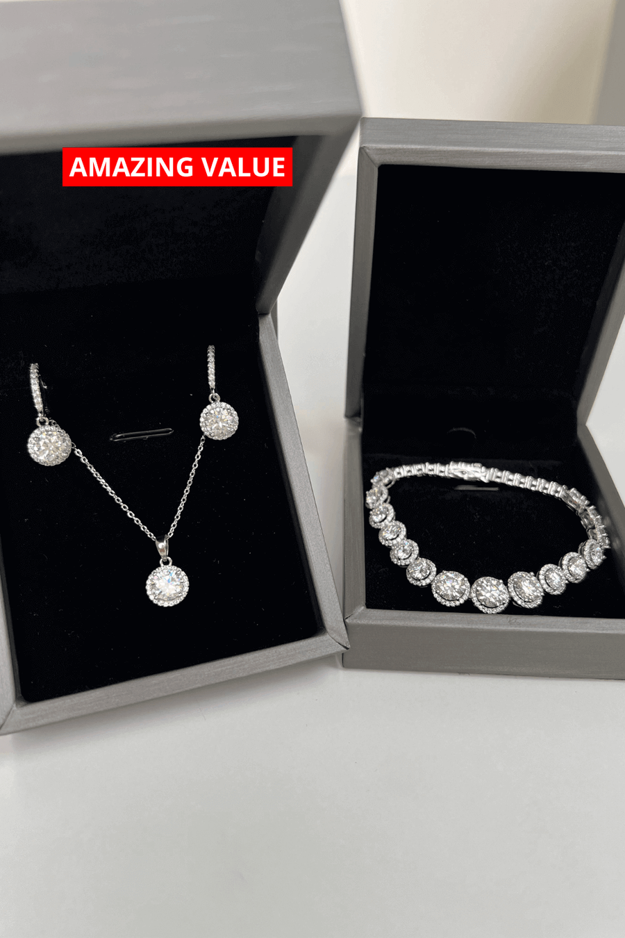 1# BEST Diamond Necklace, Earrings, Bracelet Jewelry Bundle Set Gift for Women | #1 Best Most Top Trendy Trending Round Diamond Necklace, Earrings, Bracelet Jewelry Gift for Women, Mother, Wife, Daughter, Ladies | MASON New York