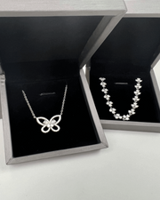 Diamond Necklace Bracelet Bundle Set - Butterfly - 18K White Gold / Lab Grown (-$2000)