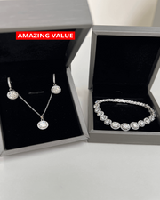 Diamond Necklace Bracelet Earrings Bundle Set - MASON TENNIS™ Perfect Round Chance to Charm - 18K White Gold / Lab Grown (-$2000)