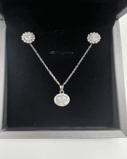 Diamond Necklace Earrings Bundle Set - Floral - 18K White Gold / Lab Grown (-$2000)