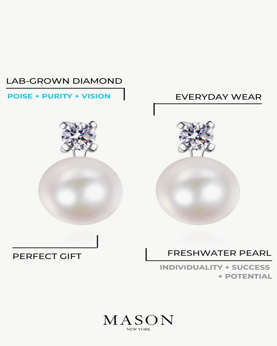 Best Pearl Stud Earrings Gift Trends for Women | BEST Diamond Pearl Stud Earrings Jewelry Gifts for Women | #1 Best Most Top Trendy Trending 0.5 Carat Diamond with Pearl Stud Earrings for Wedding Party Holiday Jewelry Gift for Women, Ladies | MASON New York
